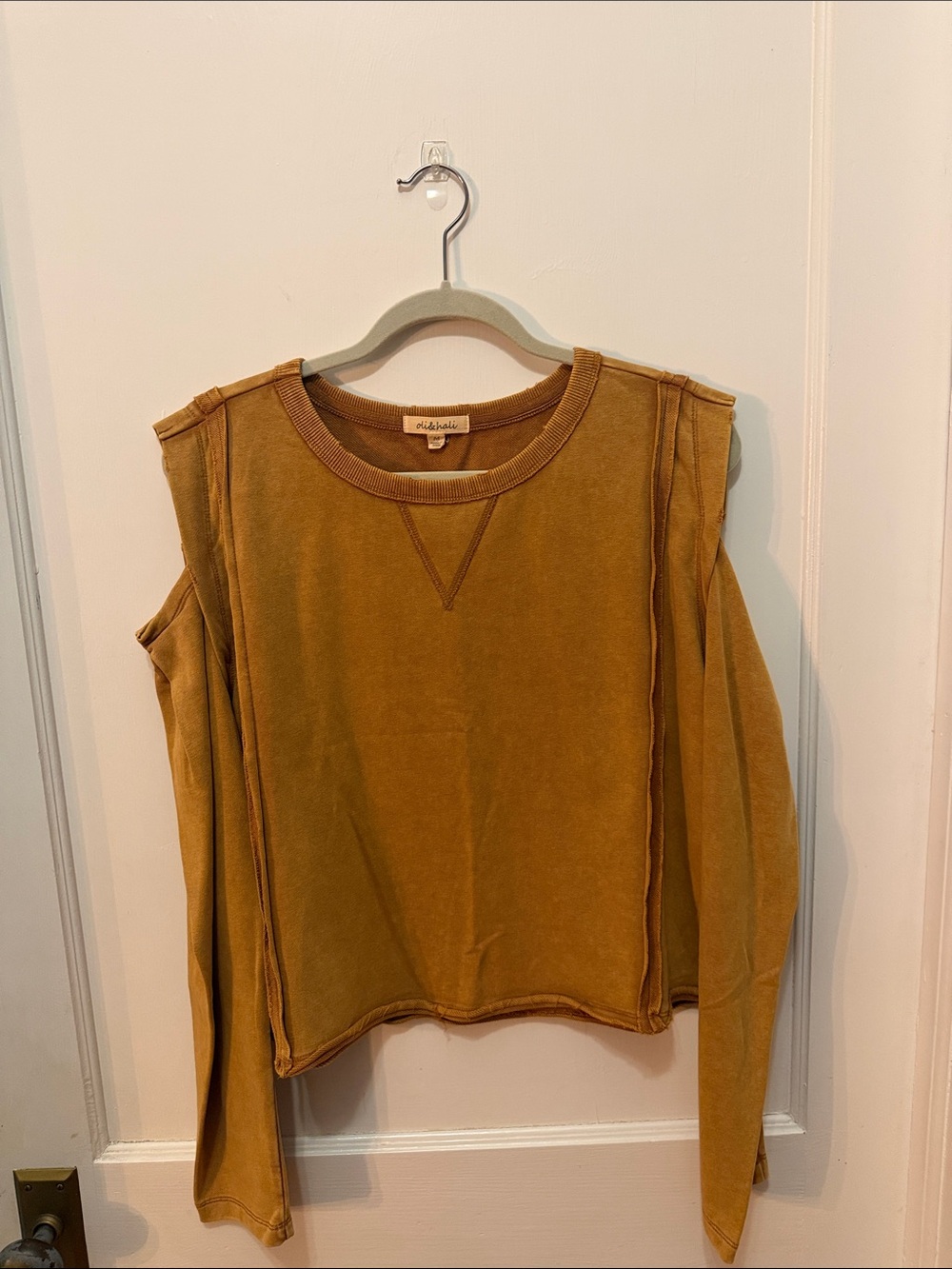 Oli & Hali Mustard Cold-Shoulder Sweatshirt Top